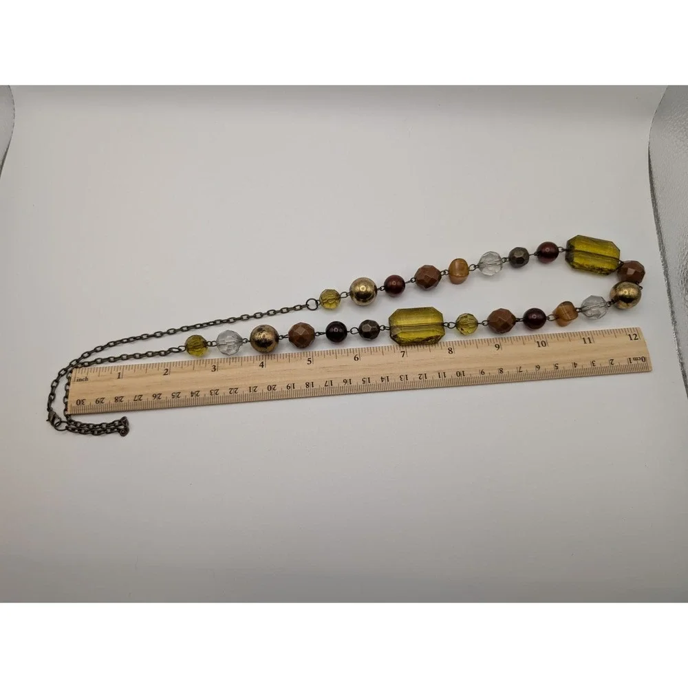 Vintage 90s Earth Tones Boho Statement Necklace In‎ Yellow Brown